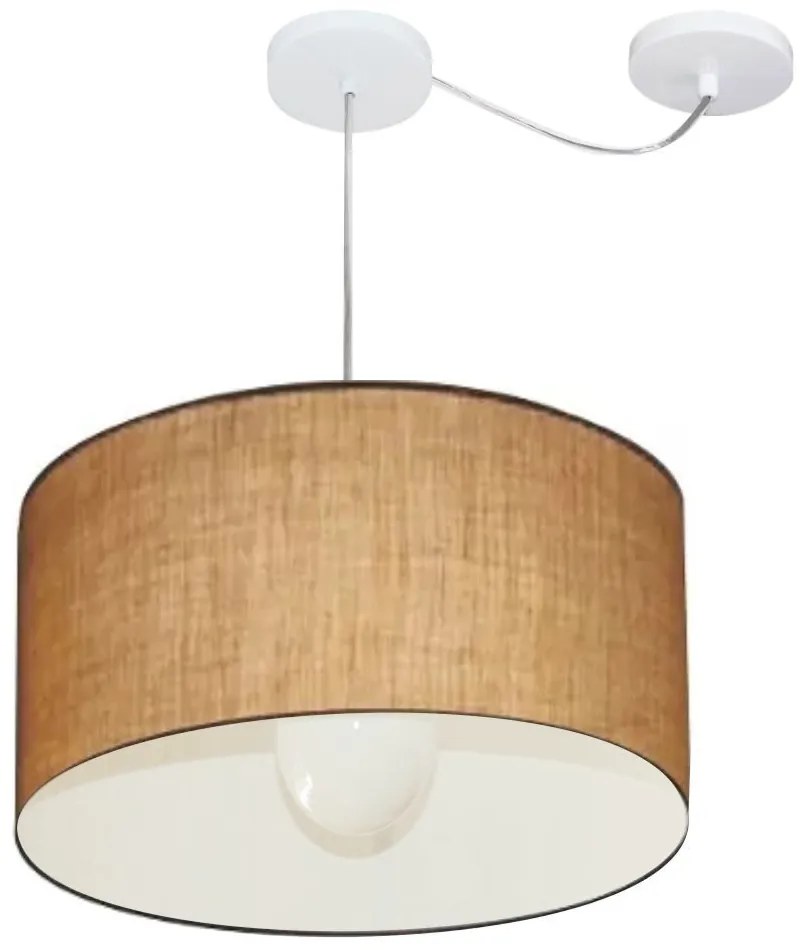 Lustre Pendente Cilíndrico Com Desvio Md-4229 Cúpula em Tecido 45x30cm Palha - Bivolt