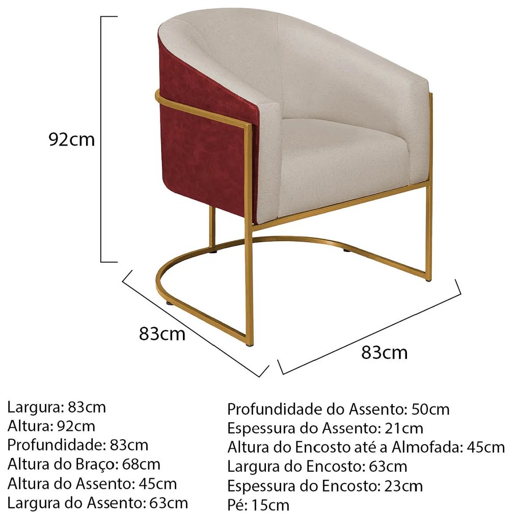 Poltrona Luiza Base de Ferro Dourado Factor Vermelho e Linho - ADJ Decor