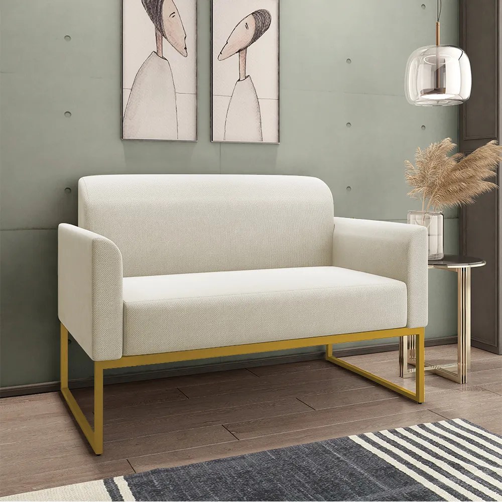 Sofá Namoradeira Base Industrial Dourado Marisa Linho D03 - D'Rossi - A27 Areia