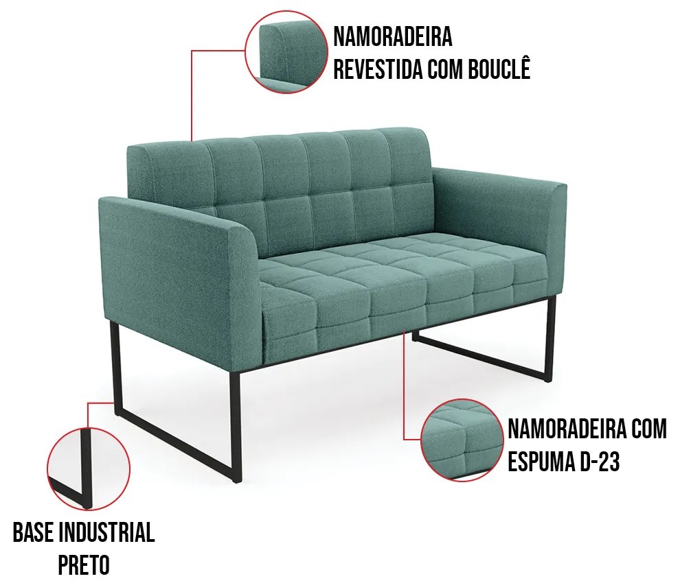 Sofá Namoradeira 2 Lugares Industrial Preto Elisa Bouclê D03 - D'Rossi  - Verde Menta