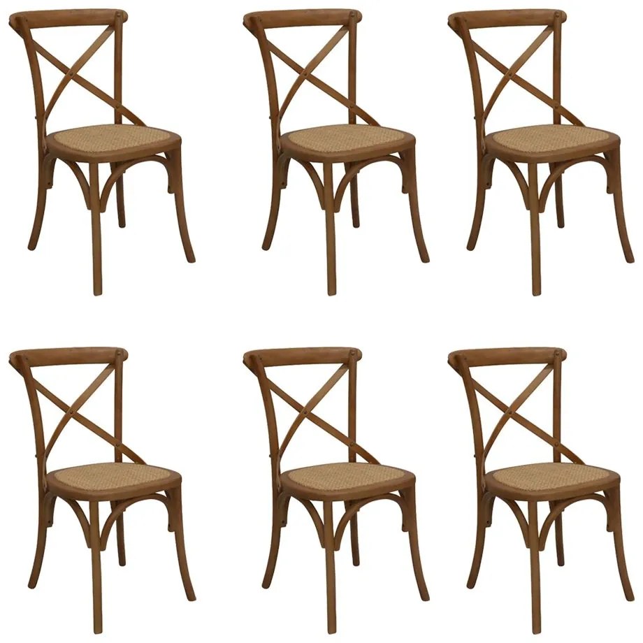 Kit 6 Cadeiras Decorativas Sala De Jantar Cozinha Danna Rattan Natural Bétula G56 - Gran Belo