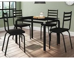 Jogo de Mesa Malva 107cm e 4 Cadeiras 118 Preto - Artefamol