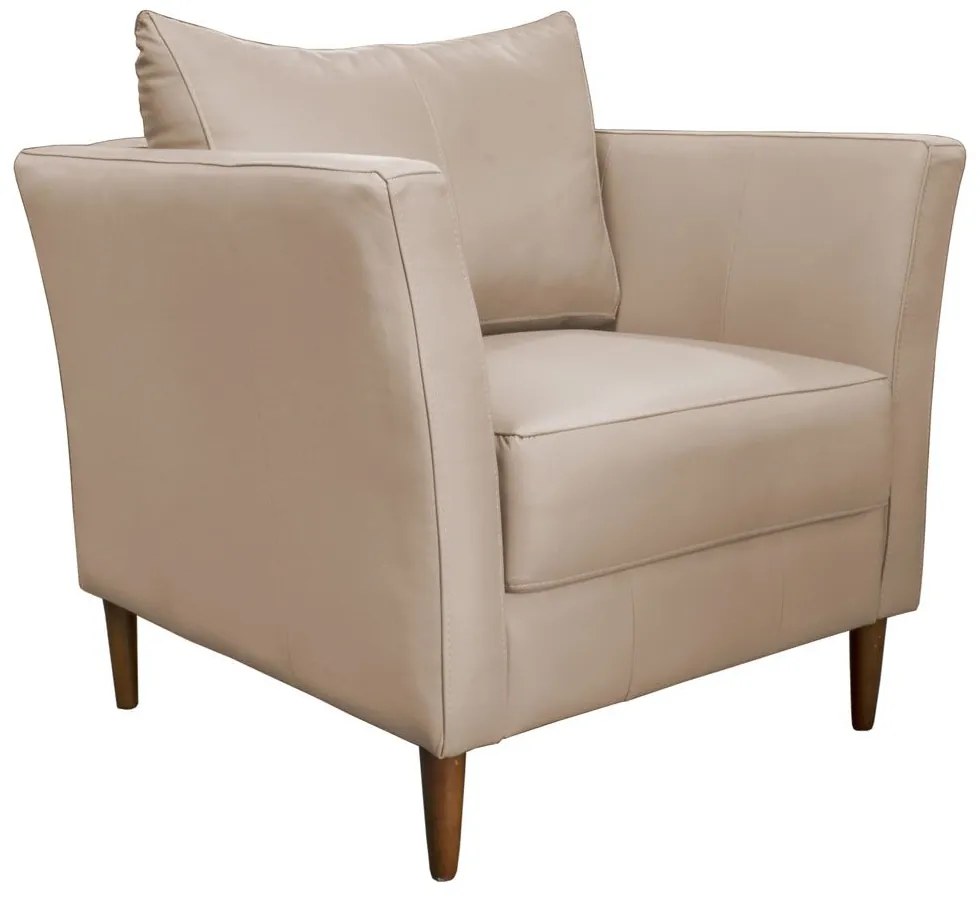 Poltrona Decorativa Sala de Estar Pés Palito Lubbock Couro Bege G58 - Gran Belo