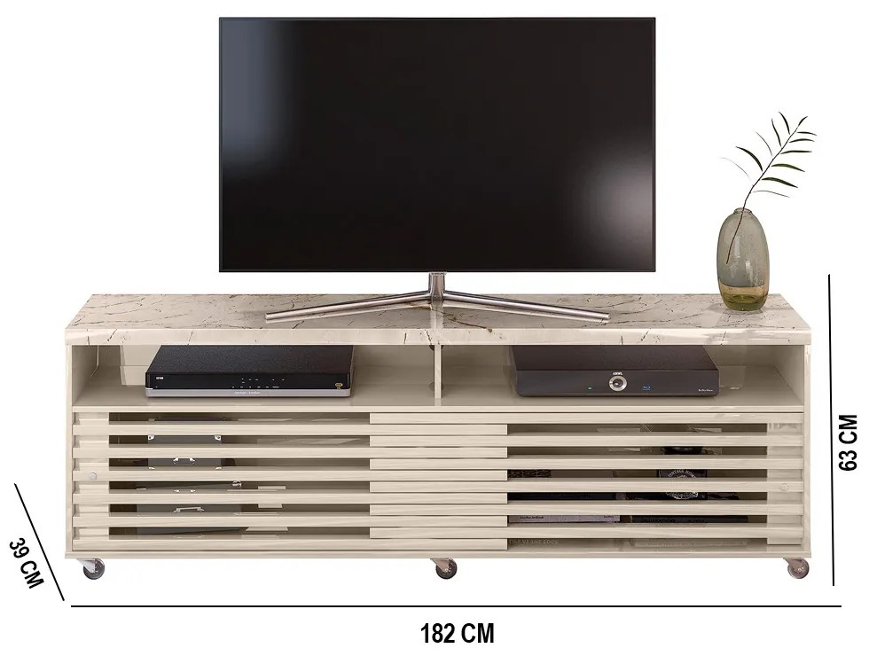 Rack TV 75Pol 182cm Bancada para Sala Nerion Calacata/Off White M20 - D'Rossi