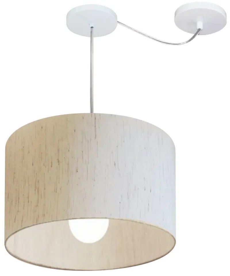 Lustre Pendente Cilíndrico Com Desvio Md-4226 Cúpula em Tecido 40x25cm Linho Bege - Bivolt