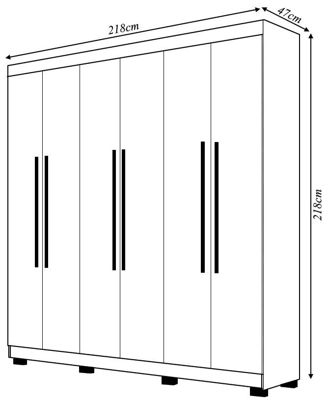 Guarda Roupa Casal Doral 218cm 6 Portas de Bater 2 Gavetas Nogueira/OffWhite G98 - Gran Belo