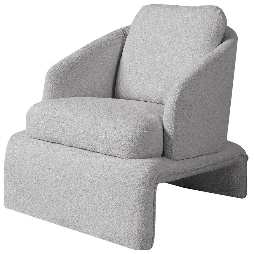 Poltrona Design  Califa Encosto Almofadado Bouclê Cinza G92 - Gran Belo