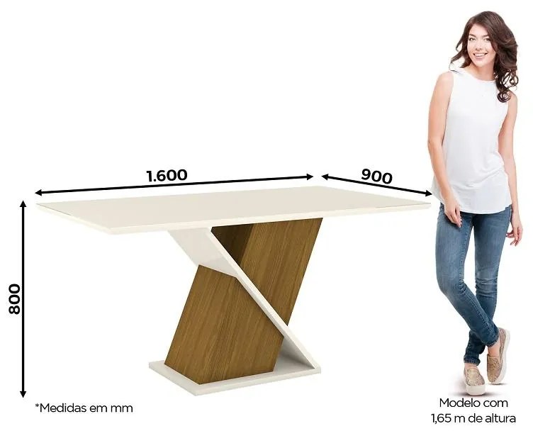 Mesa de Jantar Tampo de Vidro 160cm Solus Nature Off White