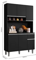 Kit Cozinha Compacta 105cm Com 6 Portas 1 Gaveta Márcia Preto Fosco -