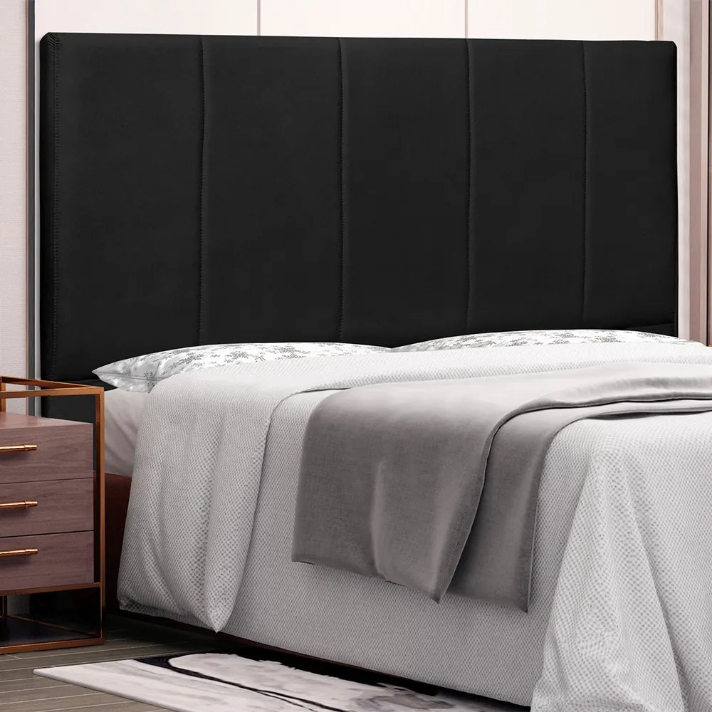 Cabeceira Decorativa Casal 1,40M Erza PU Preto G63 - Gran Belo
