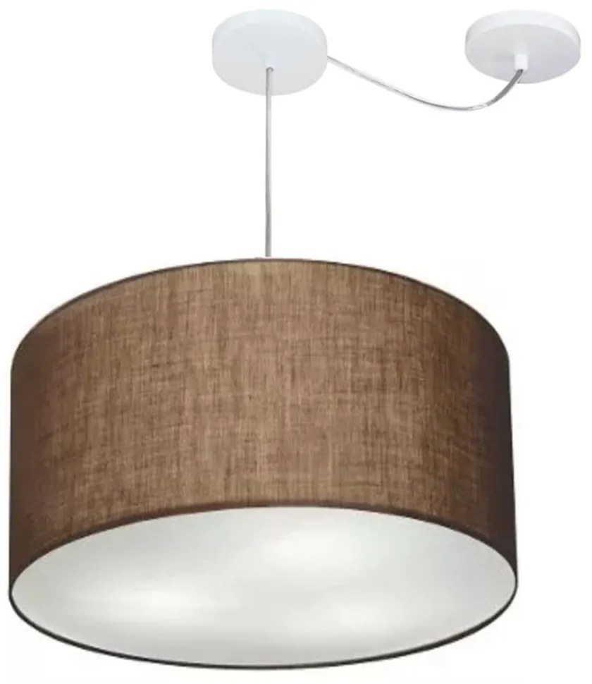 Lustre Pendente Cilíndrico Com Desvio De Centro Md-4168 Cúpula em Tecido 60x30cm Café - Bivolt