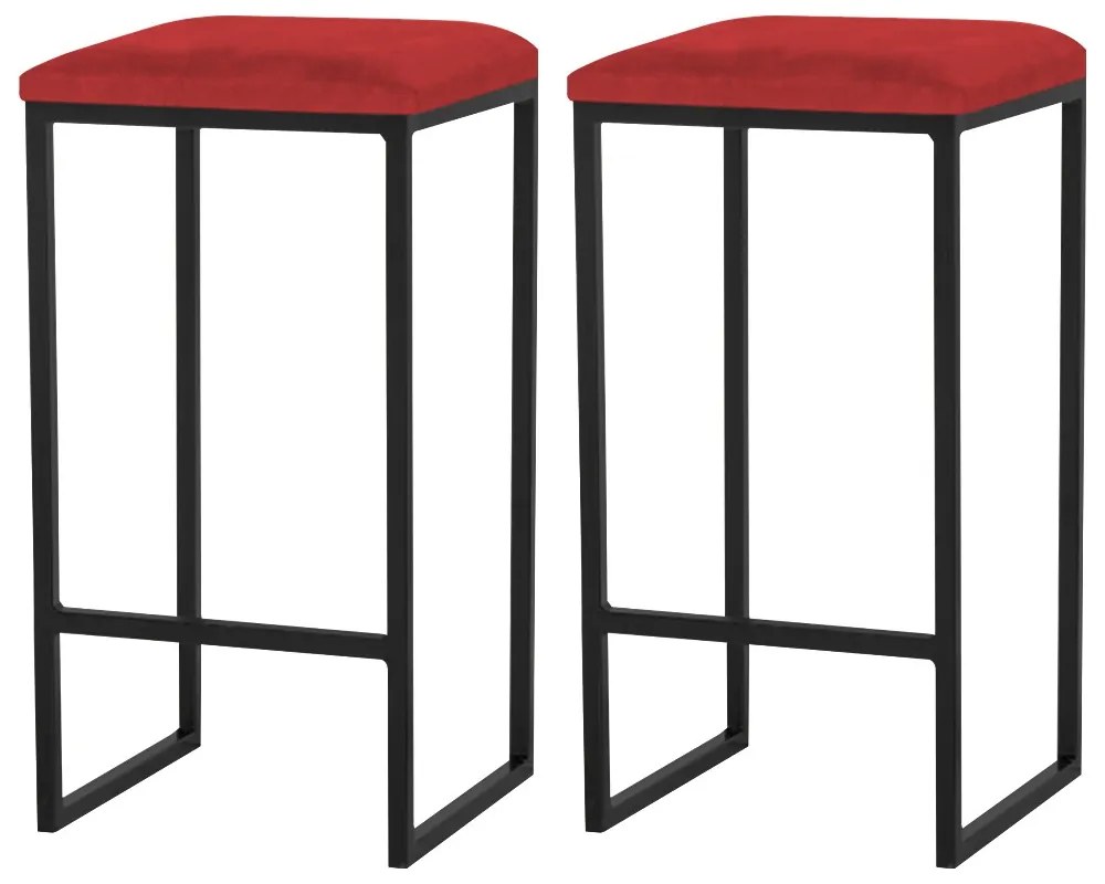 Kit 2 Banqueta Decorativa Billie Base Preta Suede Vermelho G41 - Gran Belo