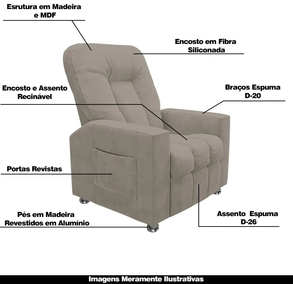Poltrona do Papai Reclinável Pequim Veludo Capuccino G23 - Gran Belo