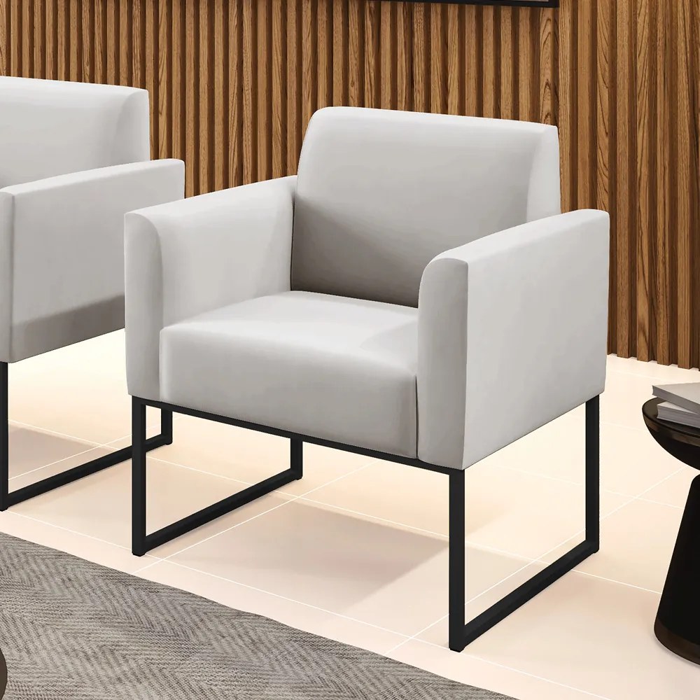 Poltrona Base Industrial Preto Marisa Veludo - Cinza
