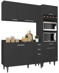 Armário de Cozinha Com Tampo CP02 180cm Pérola Preto Z34      - Mpozen