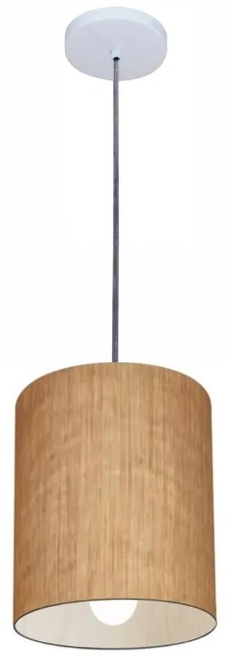 Lustre Pendente Cilíndrico Md-4200 Cúpula em Tecido 14x15cm Palha - Bivolt