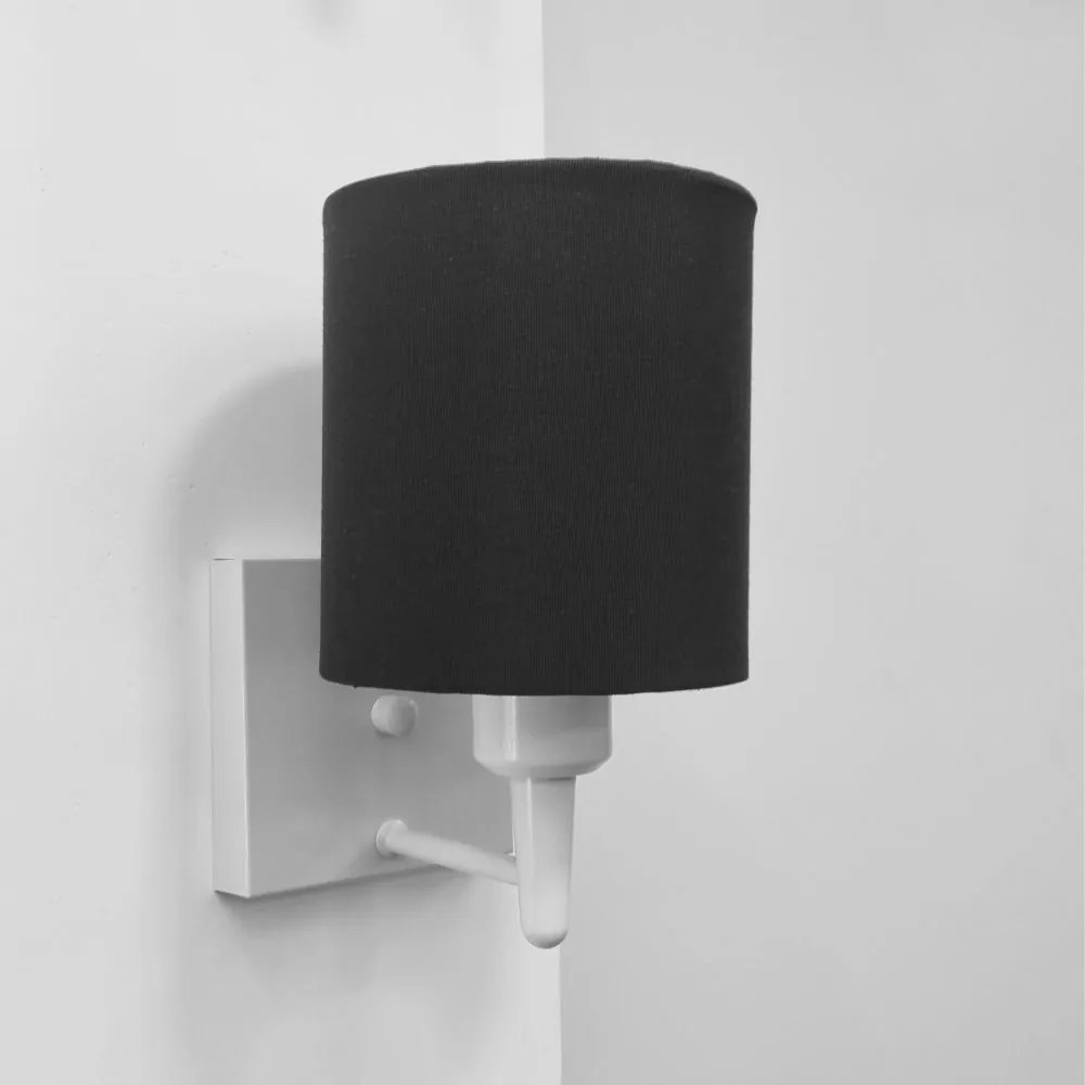 Arandela Quadrada Md-2033 Branco Cúpula em Tecido Cilíndrica Preto - Bivolt