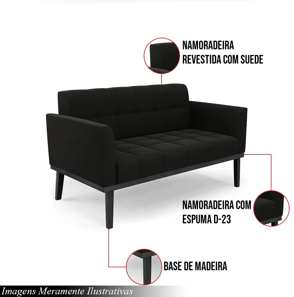 Poltrona Namoradeira Decorativa Karen Pés Fixo em Madeira Preto Suede Preto G19 - Gran Belo