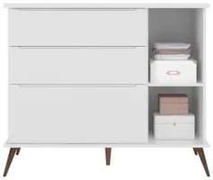 Cômoda Infantil 1 Porta 3 Gavetas 100% MDF Pés Retrô Mel Z39 Branco -