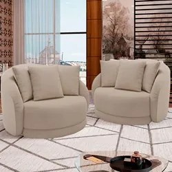 Kit 2 Poltronas Decorativa Giratória para Sala Kaly M22 Linho Cru - Mp