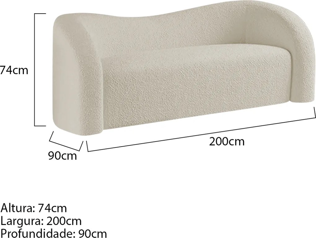 Sofá Curvo 3 Lugares Orgânico Sala Recepção Escritório Coréia 200cm Bouclé