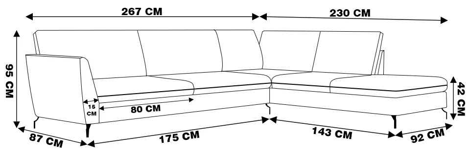 Sofá de Canto Chaise Direito 267 cm Olívia Suede Grafite G52 - Gran Belo