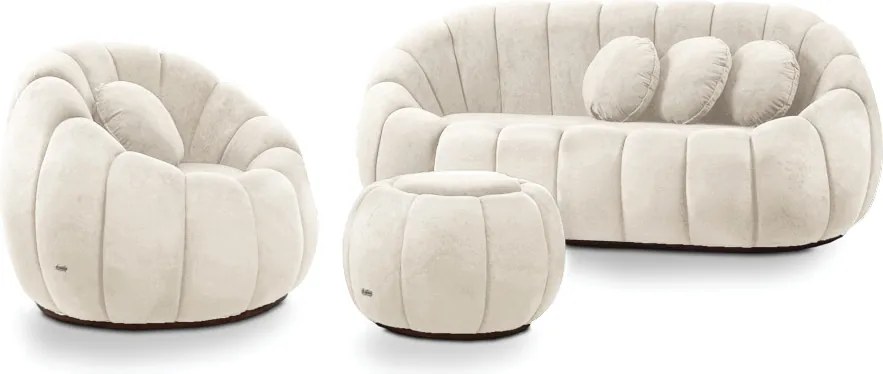 Sofá 2 Lugares com Puff e Poltrona Orgânica Fixa Cloud Bouclê E03 - D'Rossi - Bege