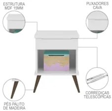Mesa de Cabeceira Infantil 1 Gaveta Mel Z39 Branco - Mpozenato