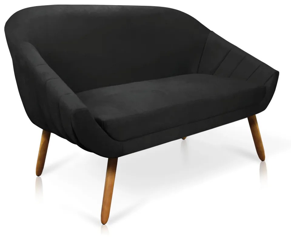 Kit 01 Namoradeira 02 Lugares e 02 Poltronas Giratória Giovana Suede Base Madeira MM30 - D'Rossi - Preto