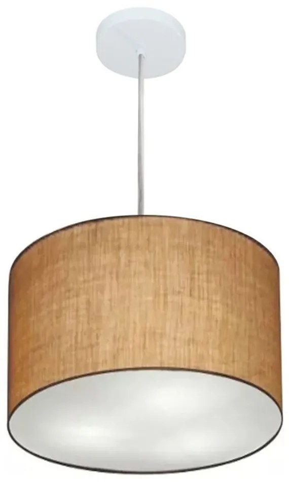 Lustre Pendente Cilíndrico Md-4211 Cúpula em Tecido 35x25cm Palha - Bivolt