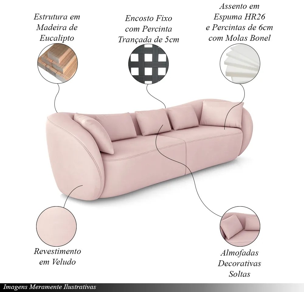 Sofá Bipartido Sala de Estar Diamond 272cm com Almofadas Soltas Veludo Rosê G52 - Gran Belo