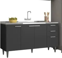 Armário de Cozinha CP03 Com Pia 150cm Pérola Z34 Preto      - Mpozenat