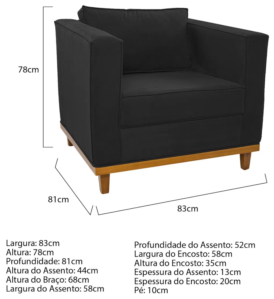 Kit Sofá 2 Lugares e Poltrona Europa Suede Preto ADJ Decor