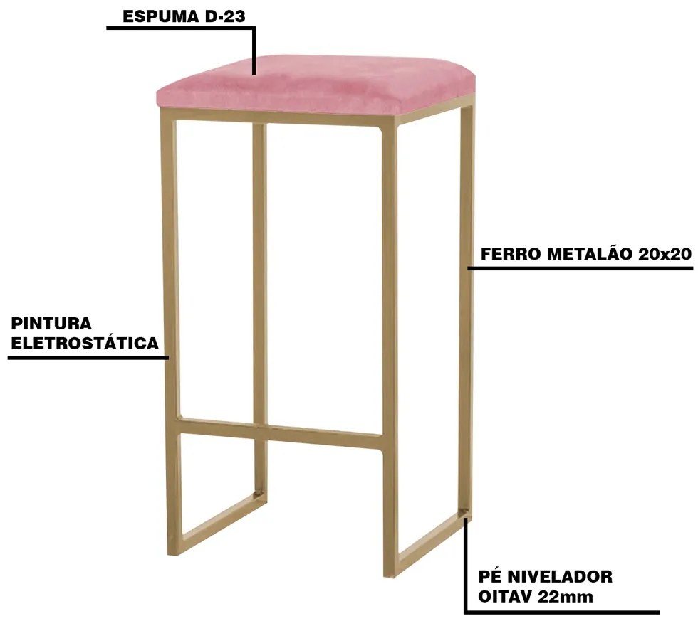 Kit 2 Banqueta Decorativa Billie Base Gold Suede Rosa G41 - Gran Belo