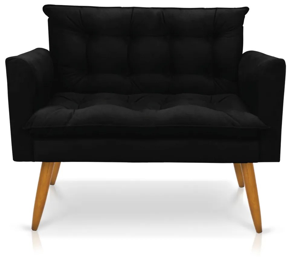 Kit 1 Sofá Namoradeira e 1 Poltrona Tais Suede Pés Palito Castanho - D'Rossi - Preto