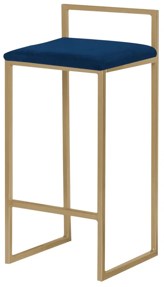 Banqueta Decorativa Jasmine Base Gold Veludo Azul G41 - Gran Belo