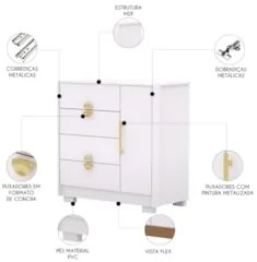 Cômoda Para Quarto 93cm Com 1 Porta Ilha Bela Flex Branco - Vila Rica