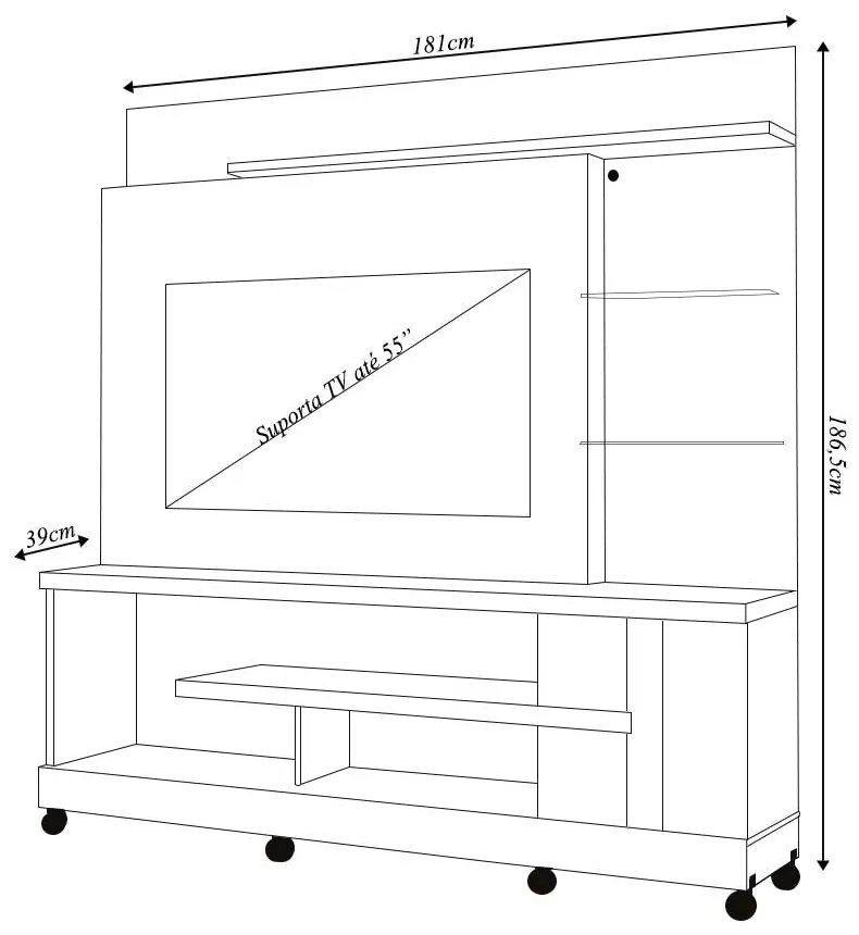 Home Theater Maxim MDP Porta 2 Prateleiras Iluminação LED até 55 Calacata/OffWhite G97 - Gran Belo