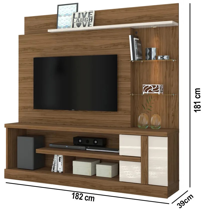 Estante de TV 55 Pol 182cm Sala de Estar Elaris M20 - D'Rossi - Naturale e Off White