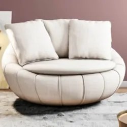 Poltrona Giratória Decorativa Redonda com Almofadas Saphire Z32 Linho