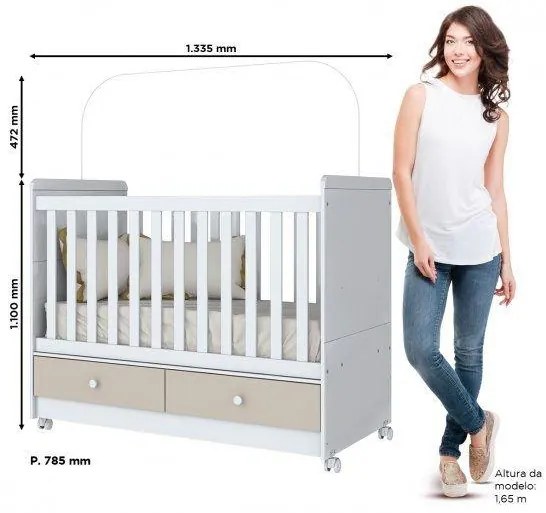 Berço Mini Cama Aquarela 2 Gavetas - Branco/Cristal