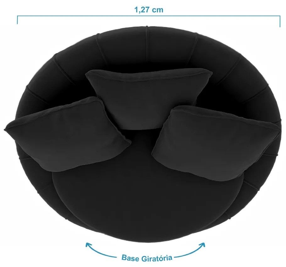 Poltrona Decorativa Redonda Giratória Glória Veludo Preto - Sheep Estofados - Preto