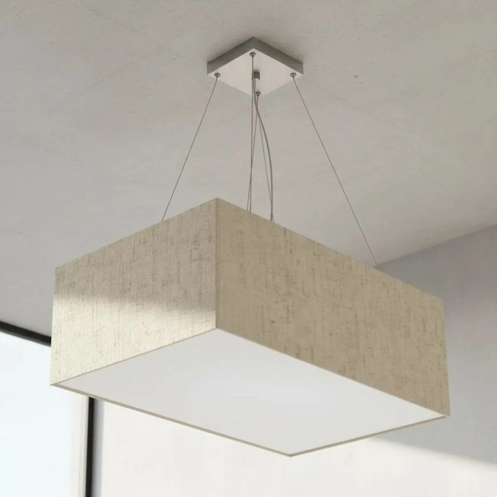 Lustre Pendente Retangular Md-4372 Cúpula em Tecido 60x40cm Rustico Bege
