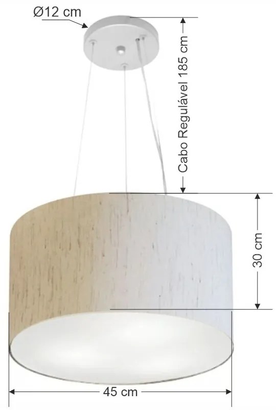 Lustre Pendente Cilíndrico Md-4187 Cúpula em Tecido 45x30cm Linho Bege - Bivolt