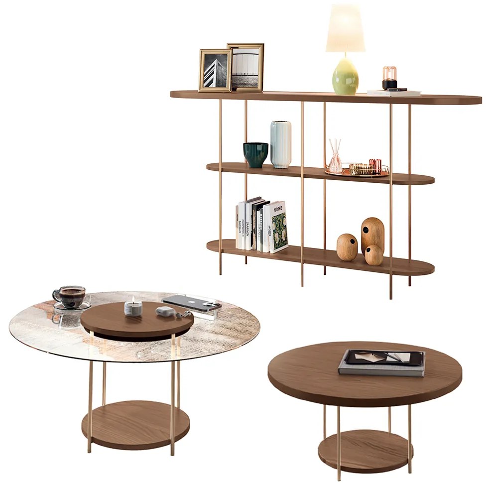 Conjunto Infinity Aparador 2 Mesas Centro Sky MDF/Vidro Castanho G26 - Hb Móveis