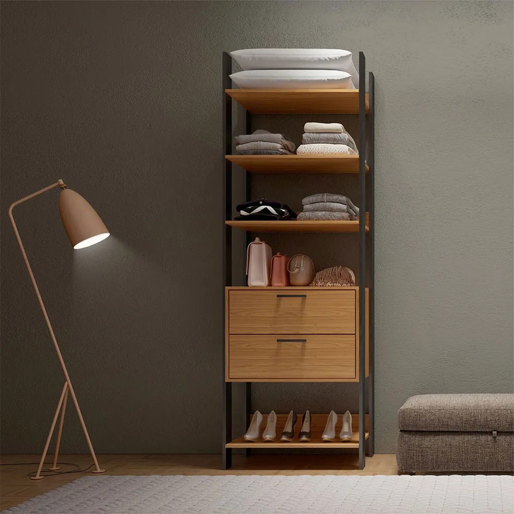 Módulo Guarda Roupa Closet Gaveteiro Freijó com Preto Fosco Industrial - D'Rossi