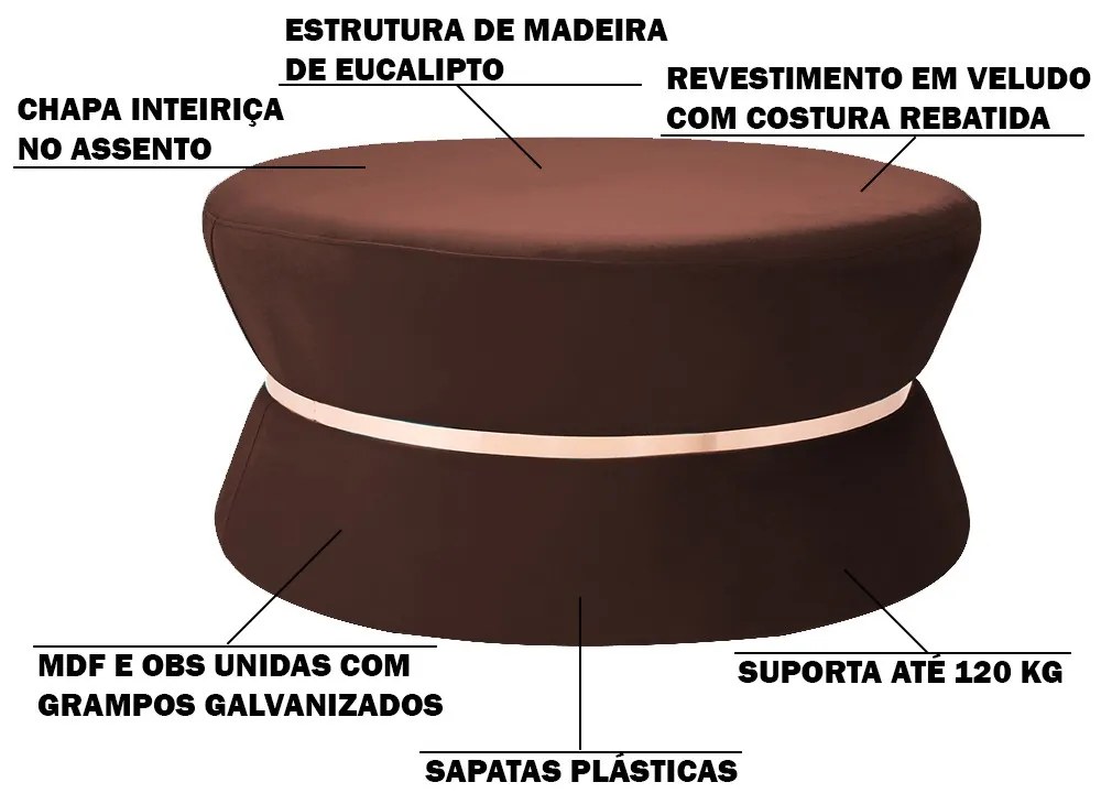 Kit 02 Puffs Decorativo Sala de Estar 95cm Dhaka Veludo Marrom G15 - Gran Belo