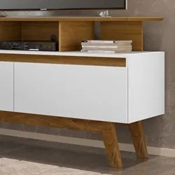 Rack Bancada Para TV Até 50 Pol. 2 Portas Rubi 1.2 Cinamomo/Branco - B
