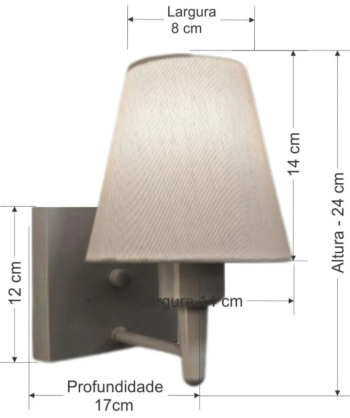 Arandela Quadrada Md-2034 Cinza Cúpula em Tecido Cone Branca - Bivolt
