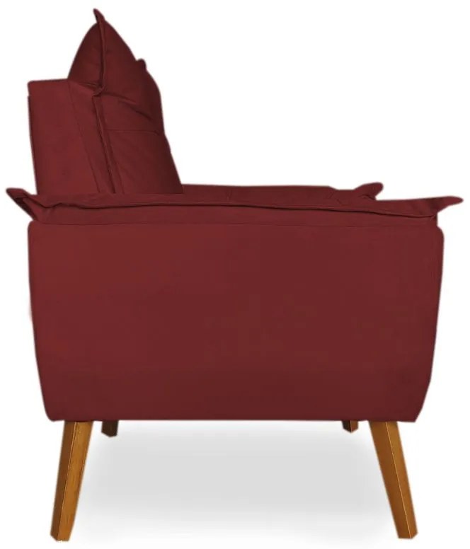 Poltrona Decorativa Apolo Pés Madeira Suede Bordô - Sheep Estofados - Vermelho escuro